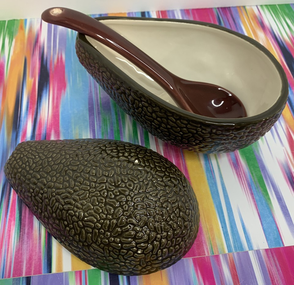 Avocado Shaped Ceramic Guacamole Serving Dish Bowl with Lid and Ladle