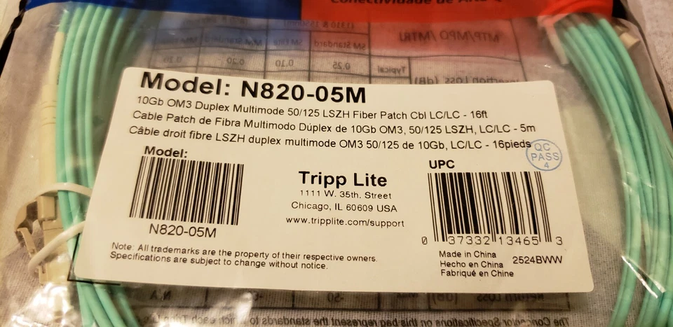 N820-05M Tripp Lite 10Gb OM3 Duplex Multimode 50/125 LSZH Fiber Cable LC/LC 16ft - Image 2 of 2