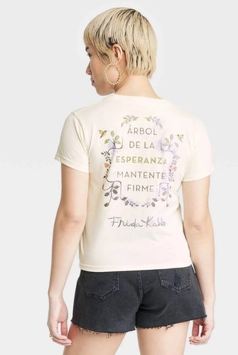 NEW Frida Kahlo Women's Watercolor Short Sleeve T-Shirt Cream Size Small - Picture 2 of 4