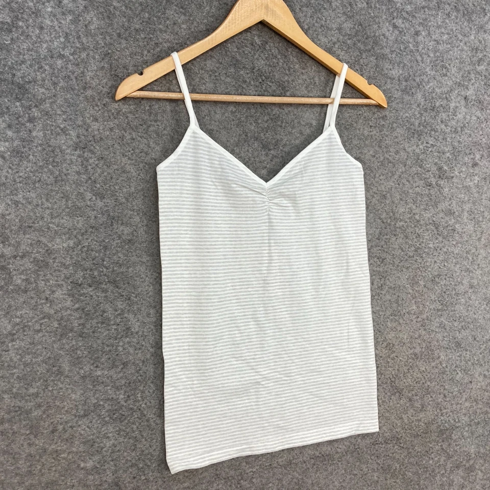 NUEVO Top sin mangas French Connection para mujer talla M gris mediano a rayas cuello en V 13530 Foto 2 de 4