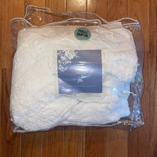 New Shiloh 100 % Cotton Quilt Full/ Queen Fringed Edge Off White - Picture 3 of 4