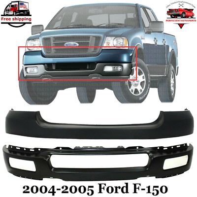 Front Bumper Face Bar Primed Steel + Upper Cover For 2004-2005 Ford F-150 Pickup