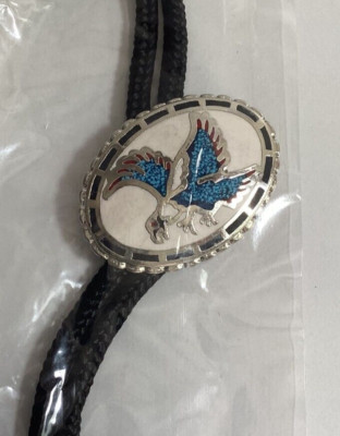 Bolotie oval Adler Eagle mit geflochtenen Band / Westernkrawatte Cowboy Cowgirl