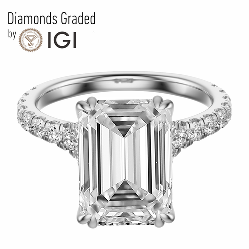 IGI 2.50 CT F VVS2 Emerald Cut Lab Grown Diamond Engagement Ring Platinum 900 - 第 1/4 張圖片