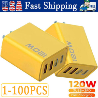#ad #ad 120W 4 Port USB C Fast Wall Charger Block For All Cell Phone iPad lot $5.62