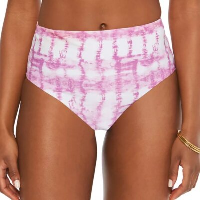 Bar III Summer Stripes High-Rise Bikini Bottoms Purple Fuchsia S M L Small NWT