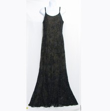 SALE Sean Collection Ball Gown Dress Fully Beaded Black Silk Lined in Gold Maxi