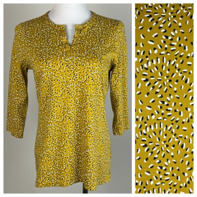 L.L. BEAN 3/4sl 'Cotton Split Neck Tunic in Gold Confetti Dot' - M, Gold Black