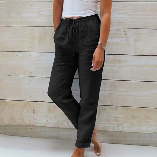 Damen Sommer Baumwolle Leinen Hose Weites Bein Freizeit Locker Einfarbig Hose❤️ - Bild 3 von 33