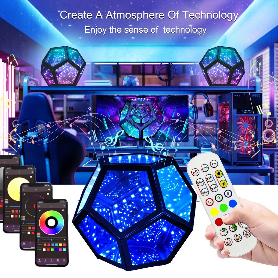 Infinity Dodecahedron LED Gaming Light Cool RGB Art Light Night Light Cool Gifts - Image 2 of 4
