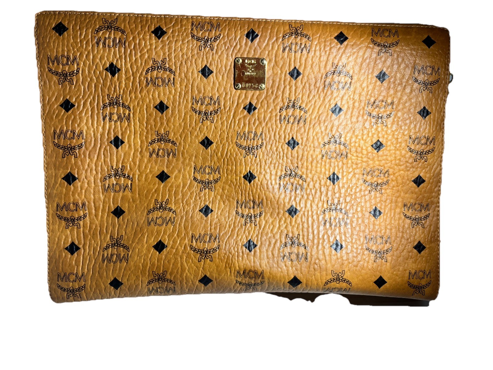 MCM Logogram Vicetos Clutch Bag PVC Leather Brown Gold Auth
