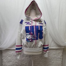 Hello Kitty Tennis Cropped Hoodie Ash Heather Grey Pink Blue Sanrio Small NEW