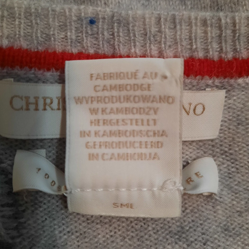 Christian Siriano 100% 2 Ply Cashmere Womens Large Knit Sweater Grey With Hearts - Image 4 of 4