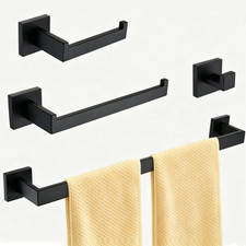 4-Pieces Matte Black Bathroom Hardware Accessories Set 24 Inch Towel Bar/ Hooks