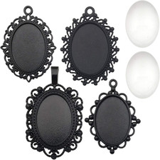 All 32Pcs 16 Sets 18X25Mm Enamel Black Oval Blank Bezel Pendant Trays Base Cabo