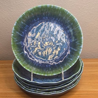 Topmela Melamine Dinnerware 9'' Pasta Bowls Set of 6 Teal Turquoise Tableware