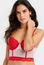 Auden Valentine's Day Red Longline Lace Unlined Bra Underwire XS