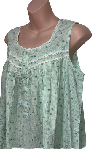 Vintage Amanda Stewart Size Medium Green Sleeveless Embroidered Nightgown Cotton - Picture 4 of 10