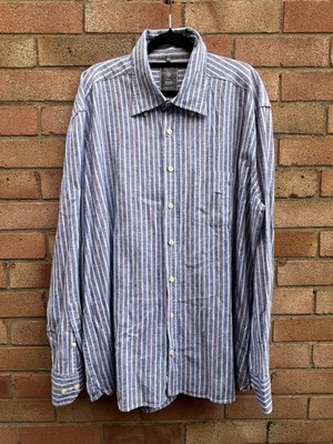 Hama Milano Italy Linen Blend Men s Striped Shirt Blue Size XXL Limited Edition 