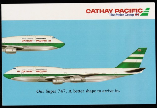 Postal de avión de pasajeros Cathay Pacific Super Boeing 747