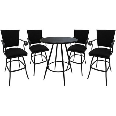 Outdoor Pub Set - Jenna 30'' Stool with Arms Padded Back - Black - Black Frame