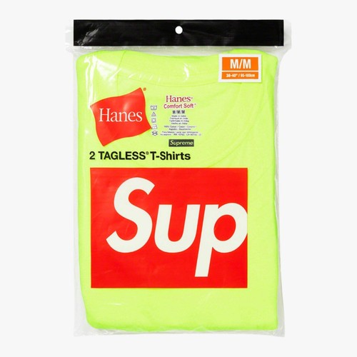 Supreme x Hanes Tagless Tees (Full Pack of 2) Fluorescent Yellow (SS23) T-Shirts - Picture 2 of 4