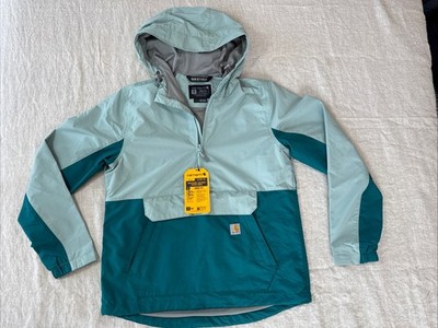 Carhartt Women Rain Defender Pullover Jacket Hooded Nylon 2 Tone Green XS NWT