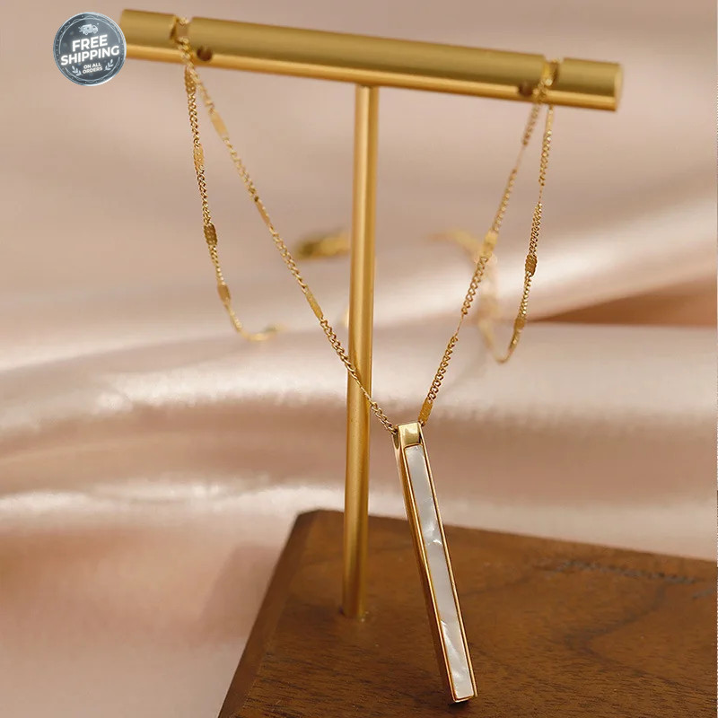 Woman Fashion Stainless Steel Mother of Pearl Bar Necklace Chain