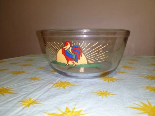 Anchor Hocking Rooster Clear Nesting Mixing Bowl 1.5 Quart Sunrise Vintage