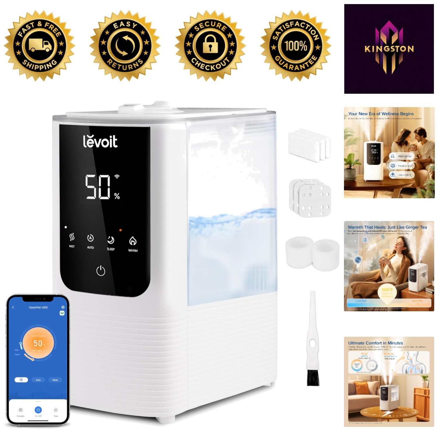 With Auto Mode & Essential Oil Diffuser, Quiet Design