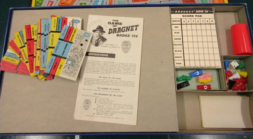 Vintage 1955 THE GAME OF DRAGNET & BADGE 714 Board Game COMPLETE & Instructions - Image 3 of 4