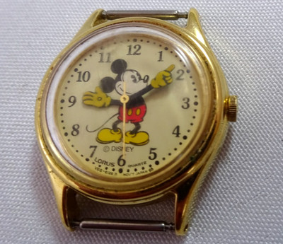 VINTAGE 25mm MICKEY MOUSE LORUS WRIST WATCH QUARTZ MOVEMENT JAPAN 4 PARTS REPAIR