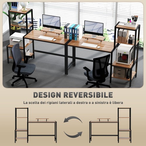 HOMCOM Scrivania per PC con 4 Ripiani e Supporto Monitor 150x48x125cm Marrone - Foto 5 di 10