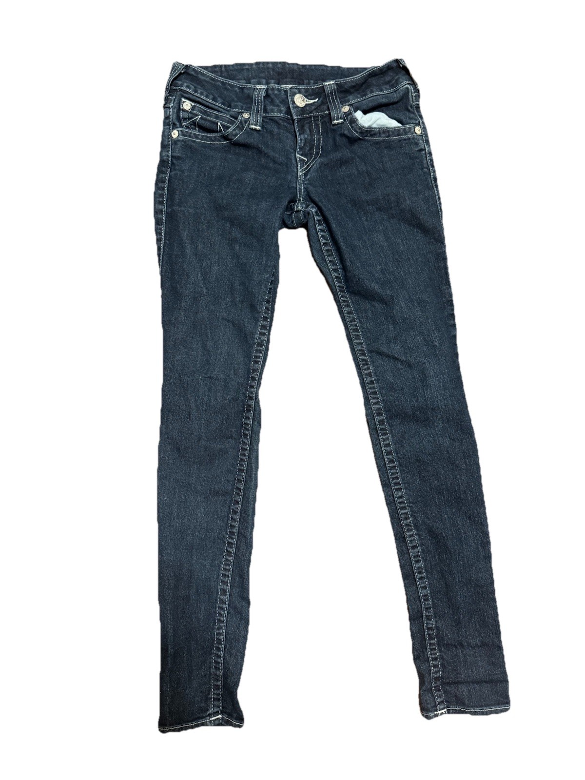 True Religion Skinny Denim Blue Jeans with Flap Pockets Womens Size 28