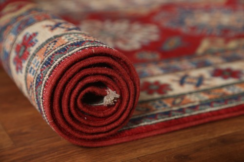 Handgeknüpfter Rot Wollteppich Kazak Orientalisch Läufer Rug 3x9 Ft Geometrisch Rug - Bild 16 von 19