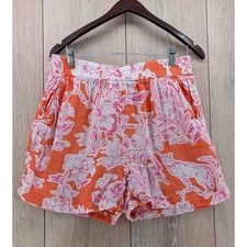 C&C California Linen Pull-On Shorts – Orange & Pink Print (Size L)