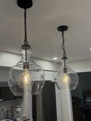 Clear Glass Globe Pendant Light Matte Black Chain Height-Adjustable Kitchen
