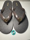 MICHAEL KORS Women’s Sz 8 M Brown/Gold MK LOGO FOOTBED FLIP FLOPS MSRP $45 NEW — photo 1