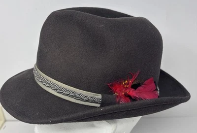 Empire State Wool Fedora Hat Mens Small Brown W/ Feather USA - Image 1 of 4