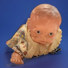 Vintage Crawling Baby Doll 6  Celluloid Mechanical Wind Up Occupied Japan flaws
