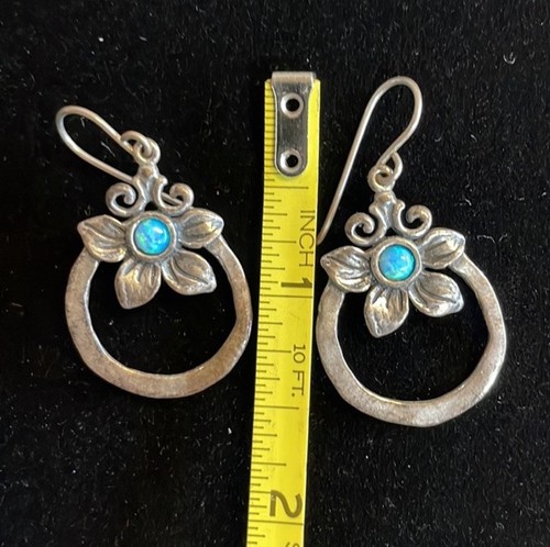 Israelische jemenitische Sterling Floral blau Opal Ohrringe - Bild 2 von 4