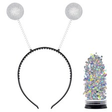 Funcredible Silver Alien Antenna Headband with Glitter   2 Piece Set,