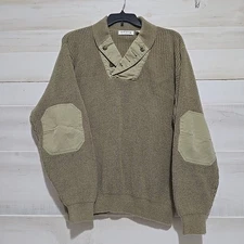 Orvis Military Sweater Mens SZ XL Shawl Collar Elbow Patch Thick Knit 1/4 Button