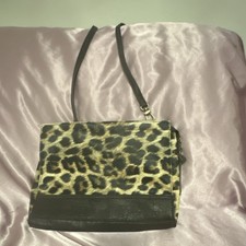 Leopard Print Small Crossbody Bag Black/Beige Zip Closure Detachable Strap