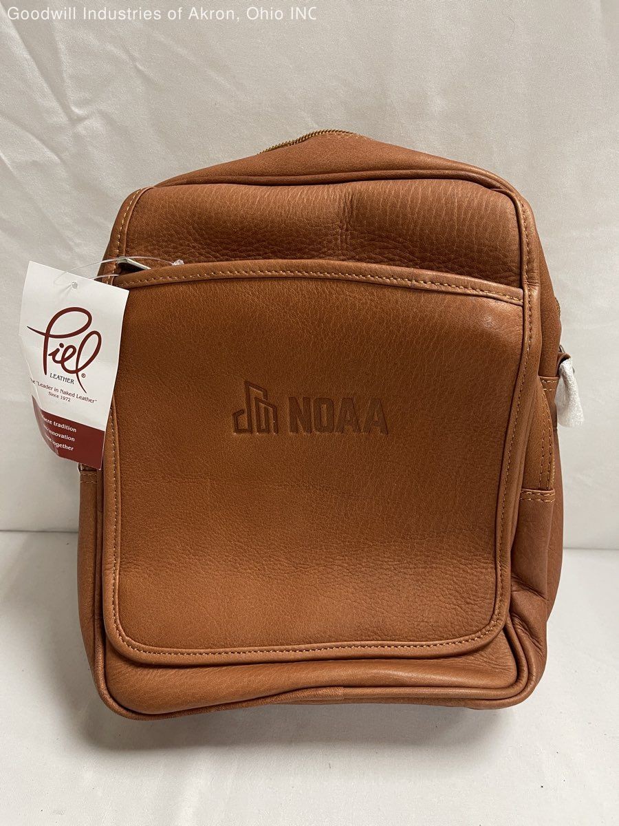 Piel Brown Leather NOAA Logo Small Messenger Bag NWT Missing