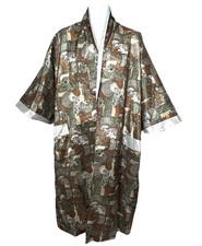 Vintage Chinese Dragon Robe Kimono Style Satin Embroidered Size XL No Belt