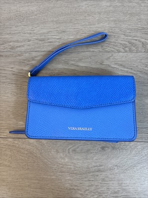 Vera Bradley Wristlet Wallet Blue Leather Zip Around And Snap Side Card  Holder