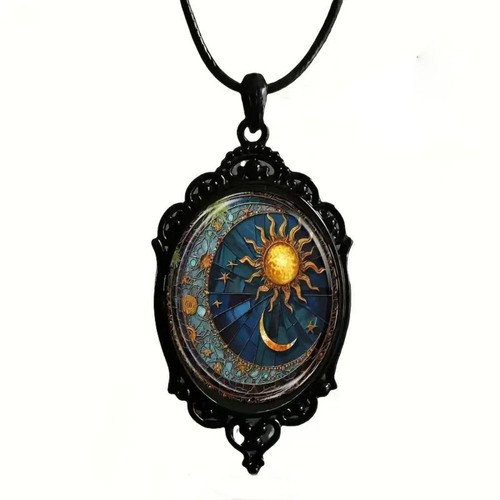 Flower Pattern Gothic Glass Pendant Necklace Jewelry Accessories - Picture 7 of 19