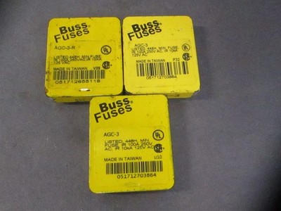 Bussmann (AGC-3-R) Cylindrical Fast Acting Non-Indicating 3A Fuses 5ct. - Qty 3