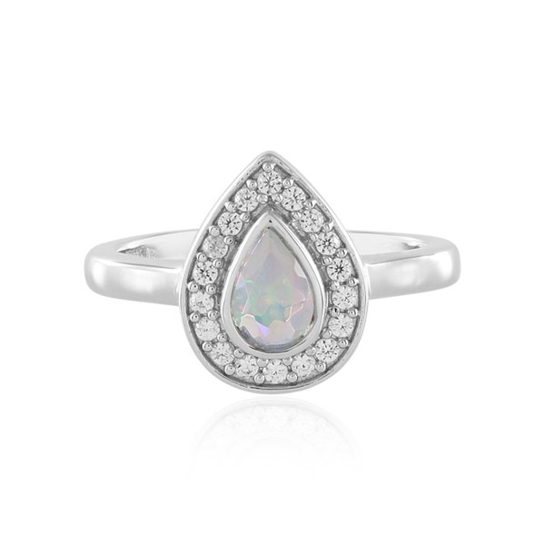Cavill Welo Opal Ring Tropfenform 925 Silber Platin Zirkone Damen Echtschmuck--image